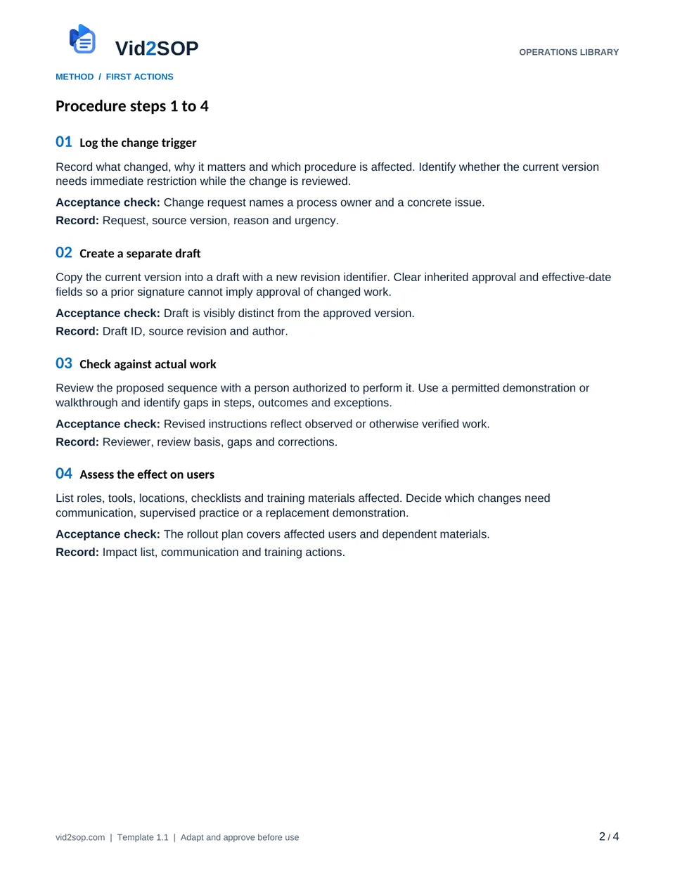 Actual procedure page of the SOP Review and Version Control SOP PDF